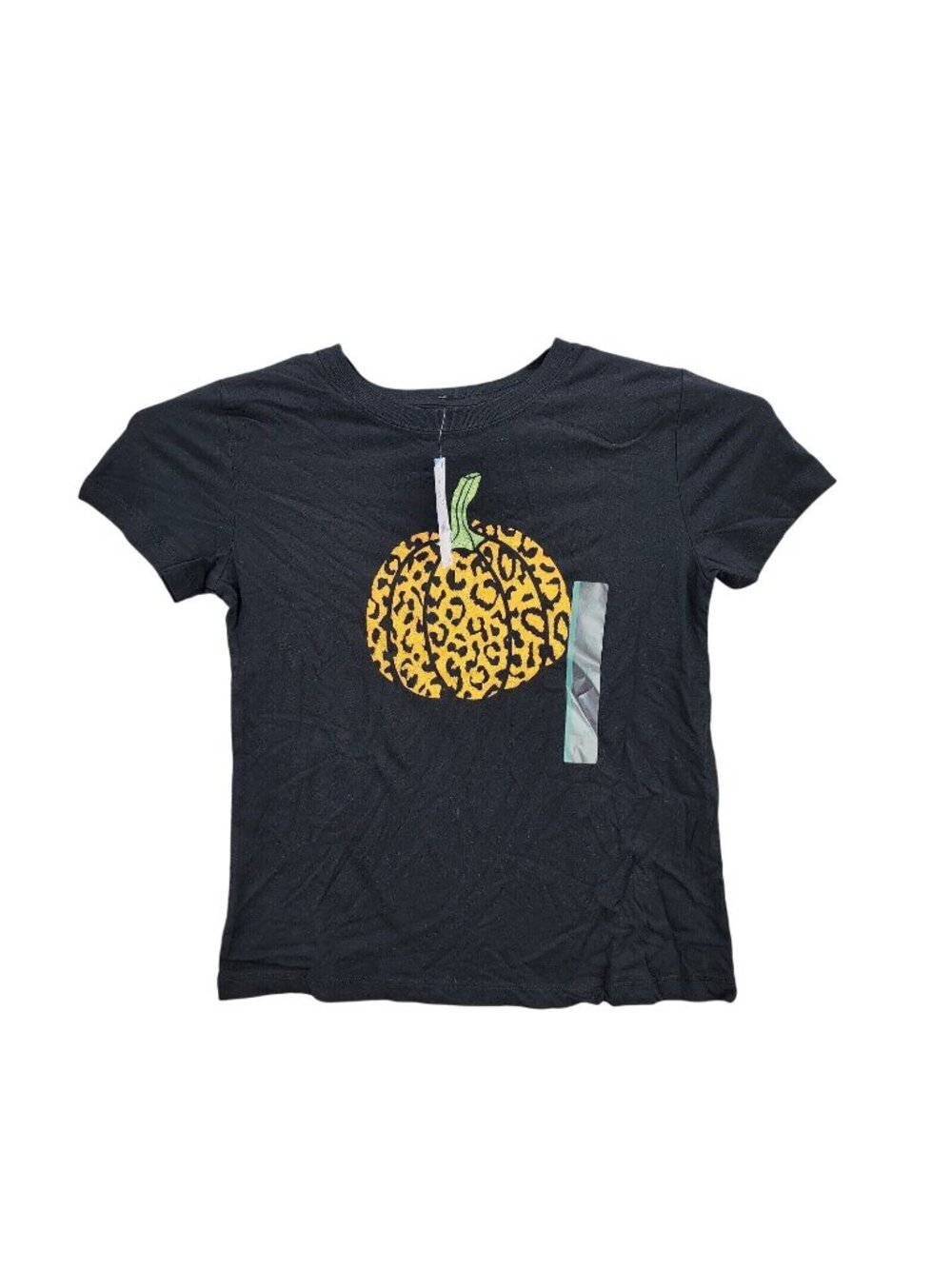 Girls Mighty Fine Black & Animal Print Pumpkin T Shirt Short Sleeve Halloween M